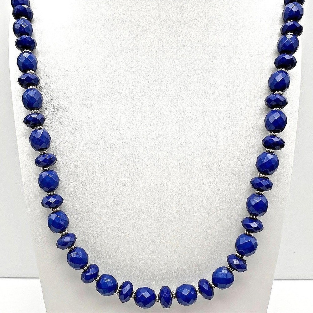 Vintage 90s Gold Tone Blue Faceted Beaded Statement Necklace Women's Jewelry Y2K